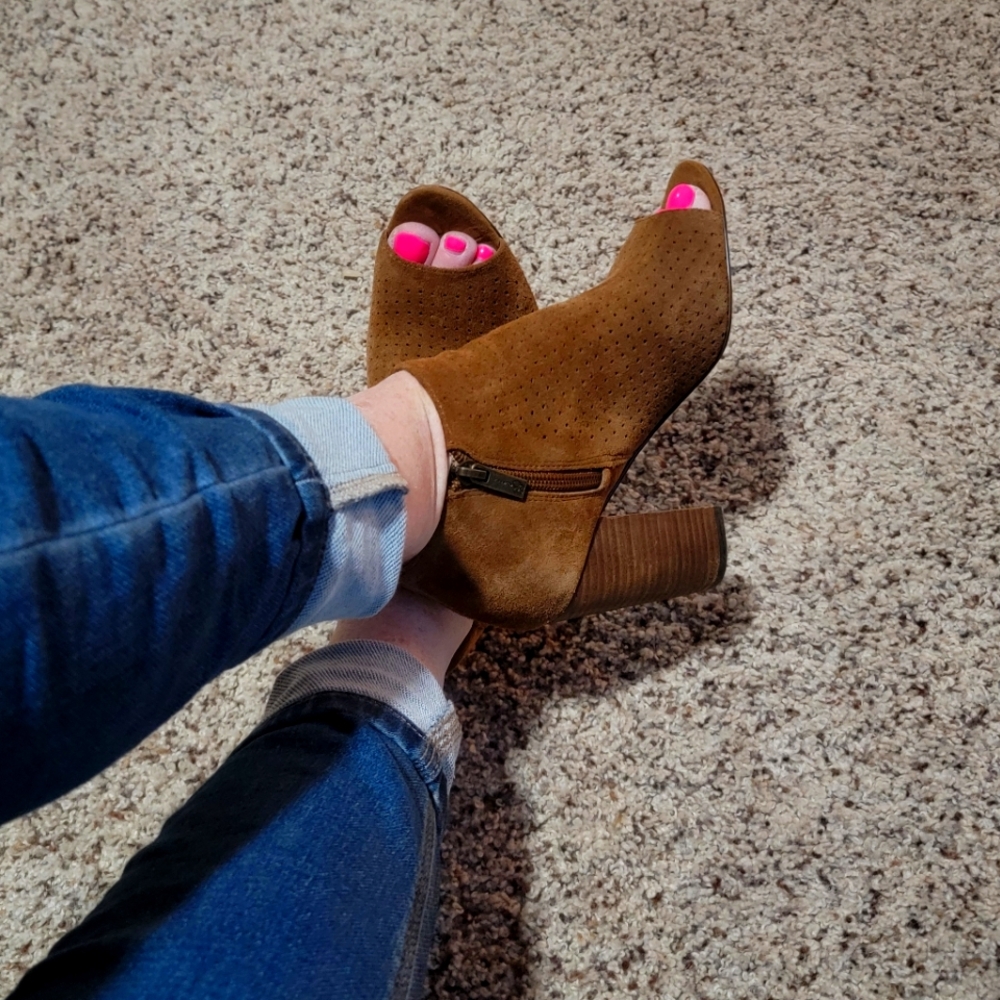 Open toed brown booties